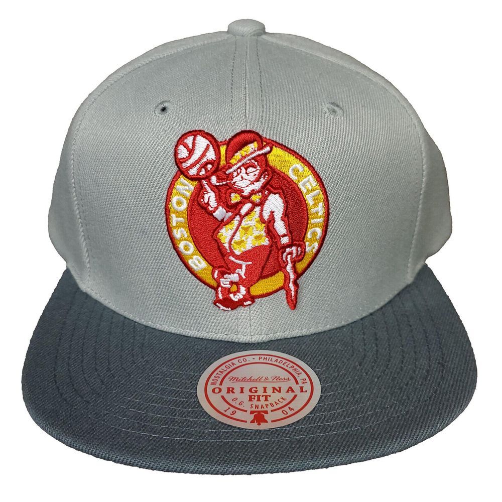 Boston Celtics Mitchell & Ness NBA Snapback‎ Hat Cap 3D Logo Gray Grey NWT